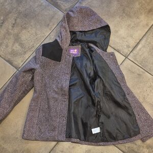 Pink Platinum Kids Houndstooth Pea Coat with Hood